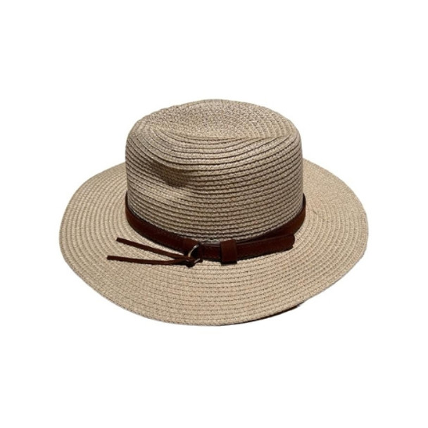 A220128A Weaved Hat - Cream, Brown Belt