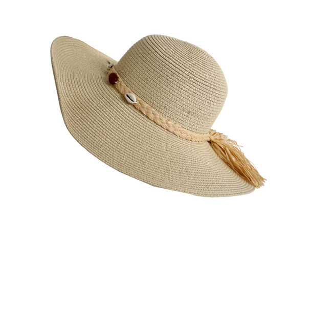 A220387B Weaved Hat - Cream And Beige Braided Band Shells