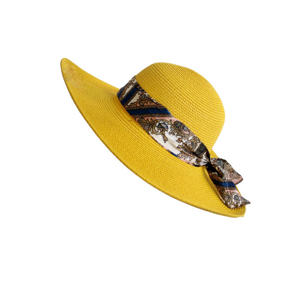 A180729 Weaved Hat - Yellow And Abstract Pattern Ribbon
