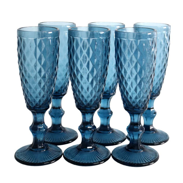 CHAM050E Diamond Pattern Champagne Glass (Set of 6) - Deep Blue