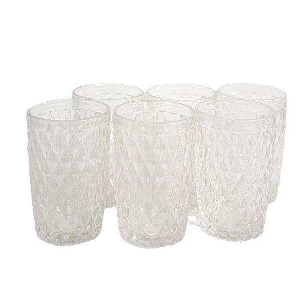GLASS047A Tall Diamond Pattern Drinking Glass (Set of 6) - Clear