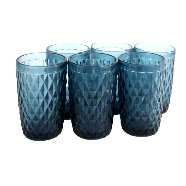 GLASS047C Tall Diamond Pattern Drinking Glass (Set of 6) - Deep Blue