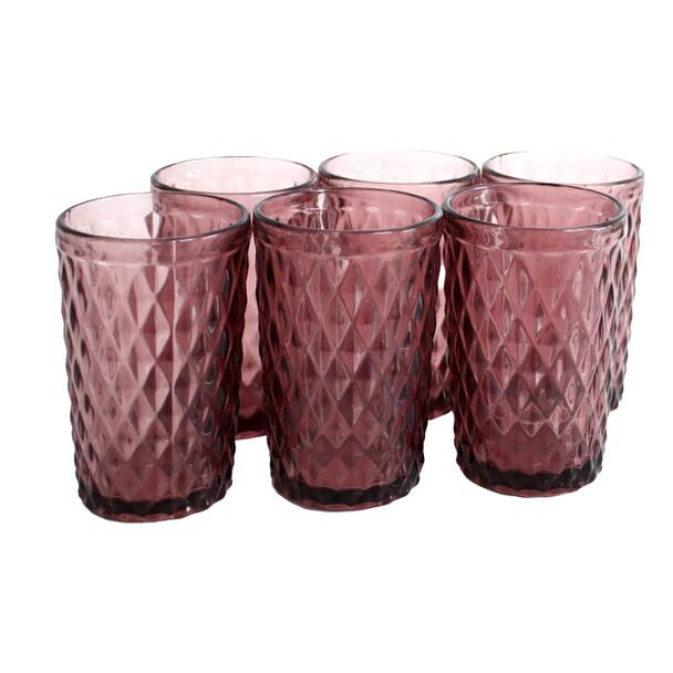 GLASS047D Tall Diamond Pattern Drinking Glass (Set of 6) - Plum Red