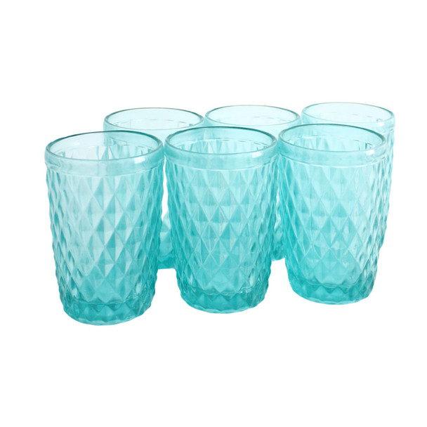 GLASS047E Tall Diamond Pattern Drinking Glass (Set of 6) - Sky Blue