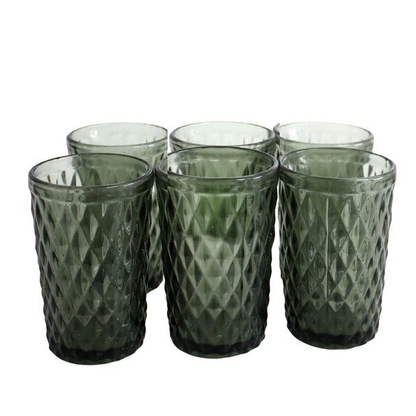 GLASS047F Tall Diamond Pattern Drinking Glass (Set of 6) - Charcoal