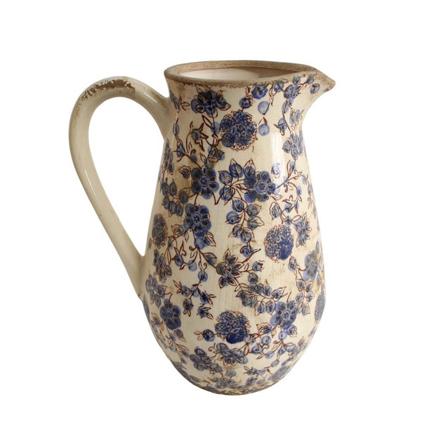 H1082081 Large Ceramic Tall Jug - Blue Flowers