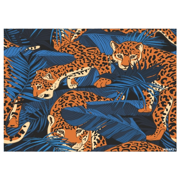 WRAP21 Gift Wrap Sheet - Blue Leaf Leopard