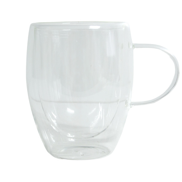 GLASSM05 Clear Double Wall Slanted Glass 350ml Coffee Mug
