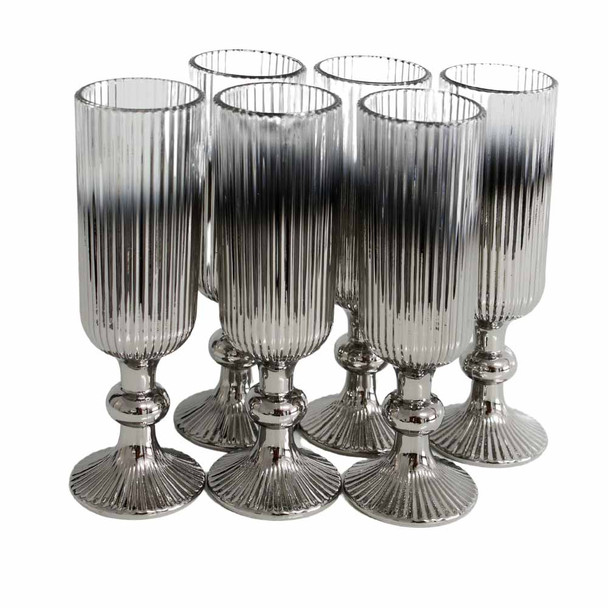 7116F Champagne Glasses Box Of 6 - Two Tone Dark Grey Lined Pattern