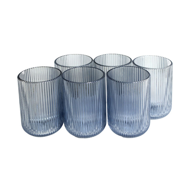 7113D Tall Drinking Glass Box of 6 - Blue Lined Pattern