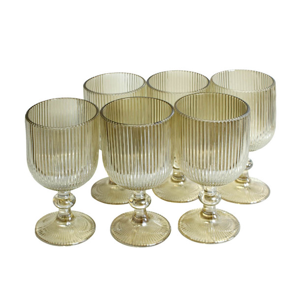 7115E Wine Glass Box of 6 - Chrome Yellow Line Pattern