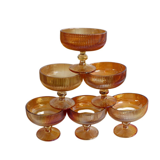 7117E Glass Bowl Box of 6 - Chrome Gold Line Pattern