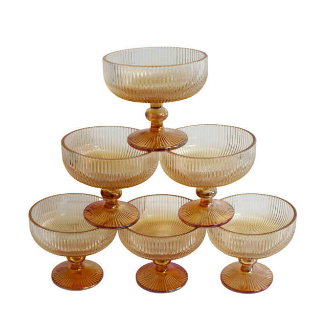 7117G Glass Bowl Box of 6 - Two Tone Gold Line Pattern