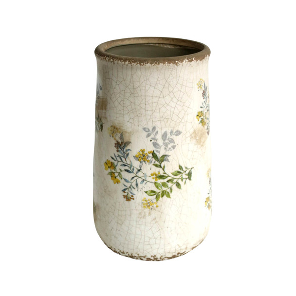 P308D013 Ceramic Vase - Tiny Yellow And Orange Flowers