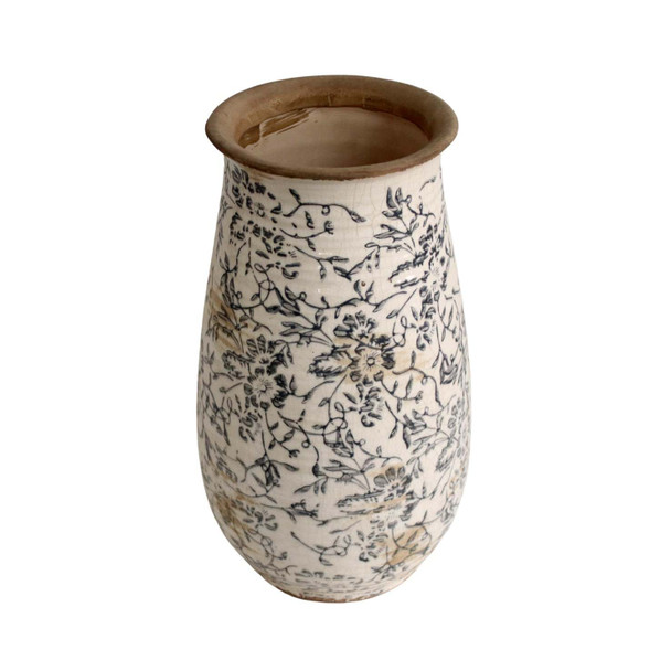 P476G012 Ceramic Vase - Black Flowers And Vines