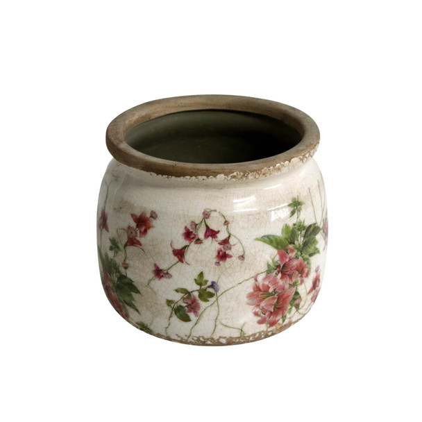 Y6230122 Ceramic Pot - Pink Lily Flower And Edelweiss