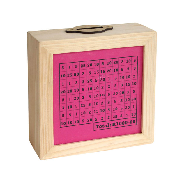 SAVES2 Small Wooden Money Box - Pink SAVE1000