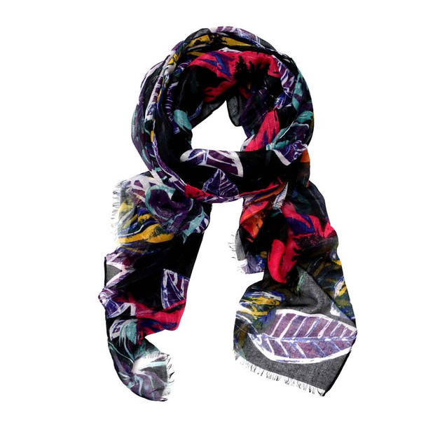 SY2322 Scarf - Black, Vibrant Tiedye Flowers