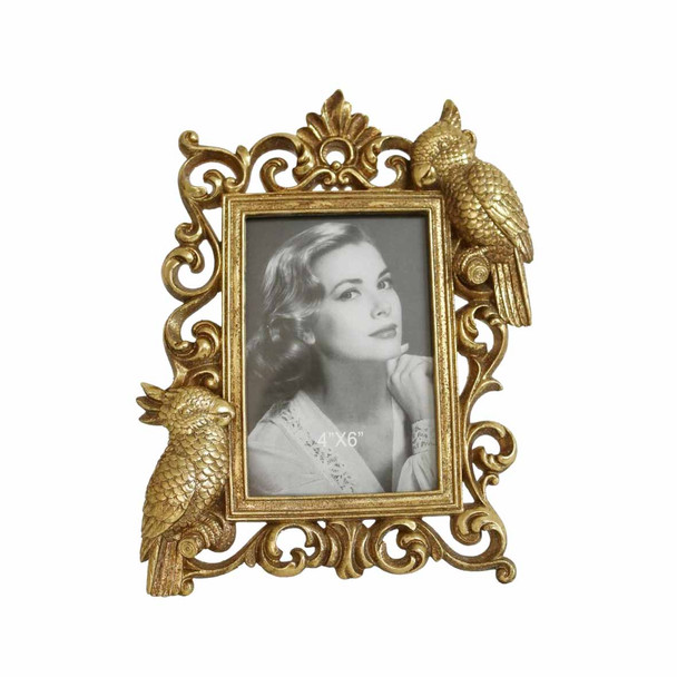 FZ146 Small Gold Rectangle Parrots Photoframe