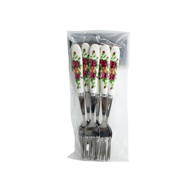 JYC2B Cake Fork Set - Dark Pink and Yellow Roses