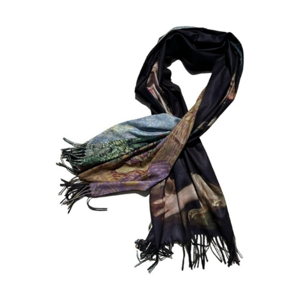 ZZ2310 Cashmere Scarf - Lady In Black, Green Leaves