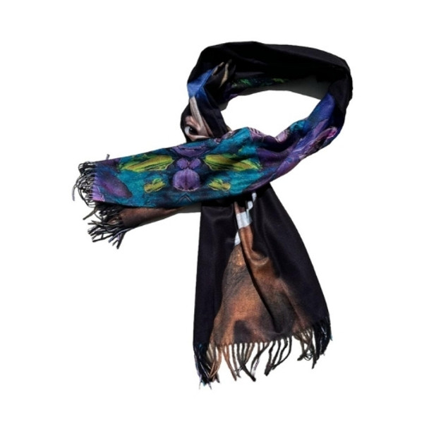 ZZ2313 Cashmere Scarf - Girl With Pearl Earring, Purple Flowers