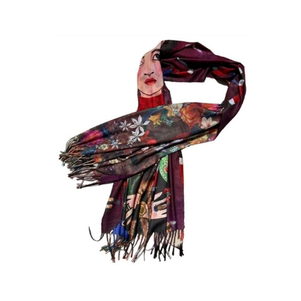 YX2311 Cashmere Scarf - Lady, Pug And Flying Fish