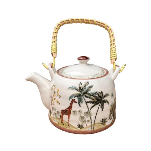 TEAC003 Ceramic Chinese Tea Pot -  Giraffe And Palm Trees