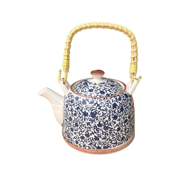 A041A Ceramic Chinese Tea Pot -  Blue Maple Leaves And Vines