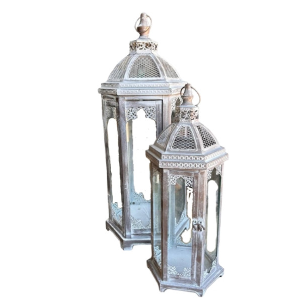 16154 Lantern Set Of 2 - Weathered Grey And Copper