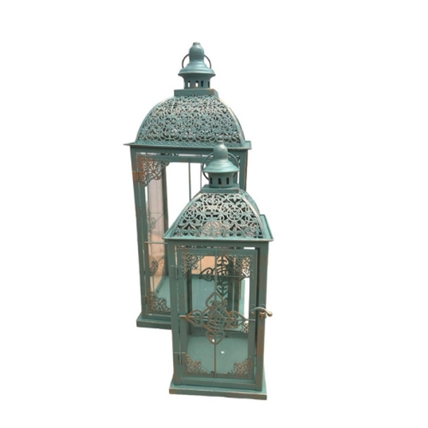 S1133 Storm Lantern Set Of 2 - Green And Copper