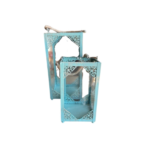 S1153 Storm Lantern Set Of 2 - Rustic Blue