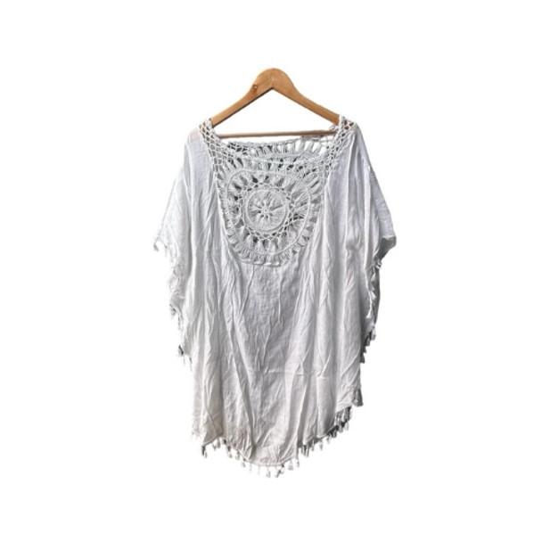 2559B Kaftan Cover Up - White, Sun Pattern