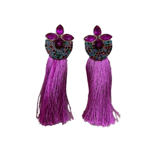 EARR07A Drop Earring - Pink Stones And Tassel Tail