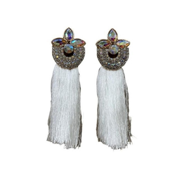 EARR07C Drop Earring - White Stones And Tassel Tail