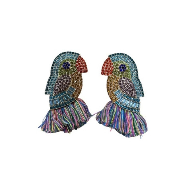 EARR08A Earrings - Bedazzled Parrots Rainbow Tail