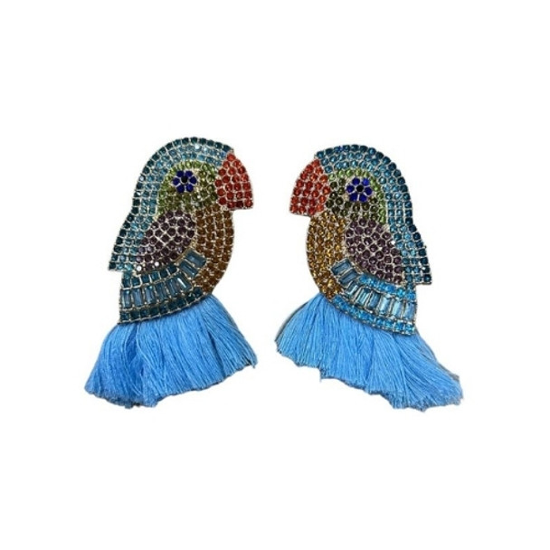 EARR08B  Earrings - Bedazzled Parrots Blue Tail