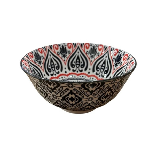 EASTB001P Eastern Bowl W15.50H7 - Black And Red Leaves