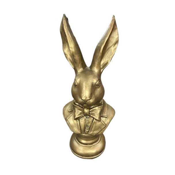17486LB140 Large Gold Tuxed Bunny Head Statue