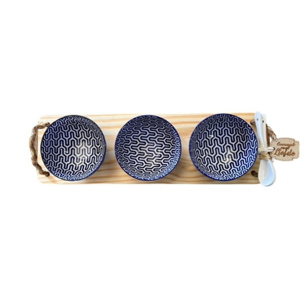 PBON47 Wood Platter 3 Bowls - Blue Wiggle