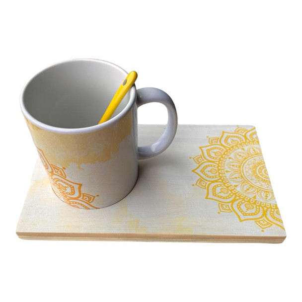 COFF6 Mug Tray With Mug - Yellow Mandala