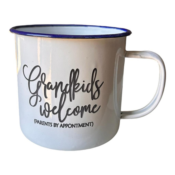 ENA62 Engraved Enamel Mug - Grandkids Welcome