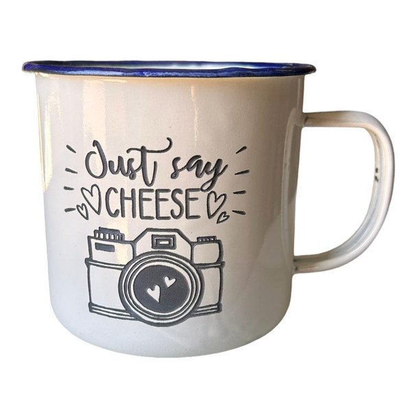 ENA79 Engraved Enamel Mug - Just Say Cheese