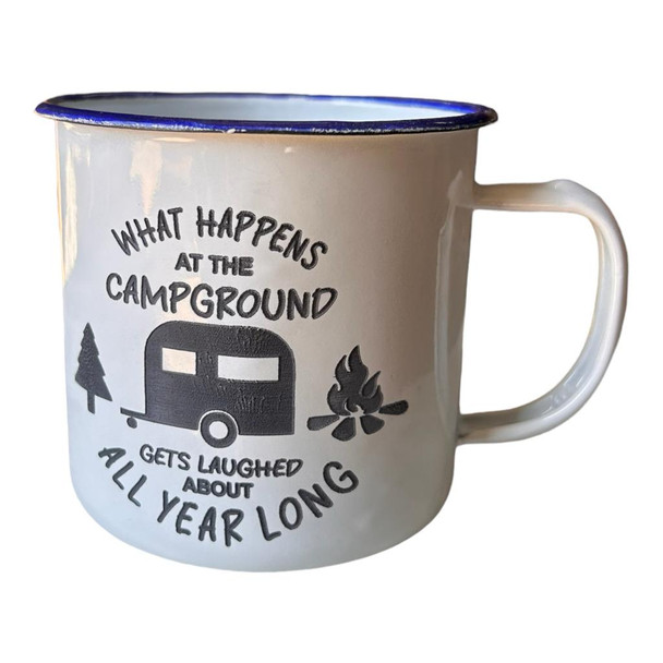 ENA90 Engraved Enamel Mug - What Happens At Campground