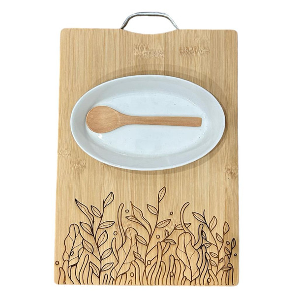 BAM6 Bamboo Board Platter Engraved - Leaves