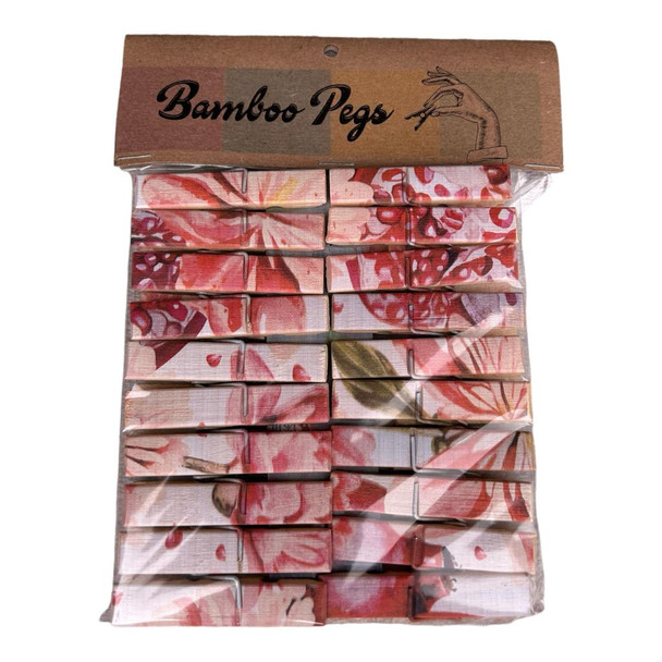 PEG16 Printed Bamboo Pegs Qty 20 - Pomegranate Flower