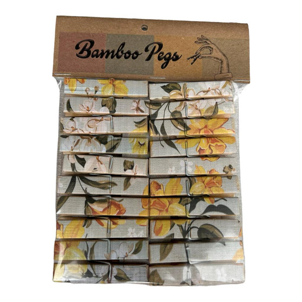 PEG20 Printed Bamboo Pegs Qty 20 - Yellow Flower