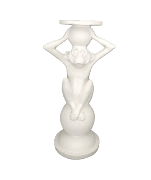 MON02W Polyresin White Monkey Pillar Candle Stick