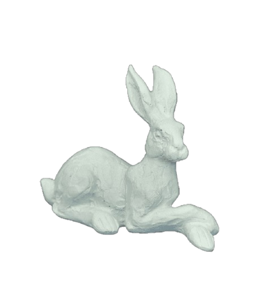 TH01W Polyresin White Tiny Hare Lying Down