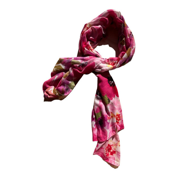 SKF2425 Polyester Scarf - Large Multi Pink Flowers